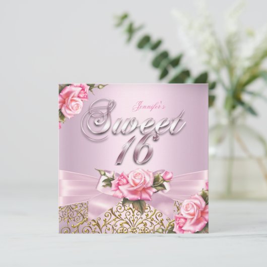Invitation Sweet 16 Jolie Rose Bow fête d'anniversaire (Debout devant)