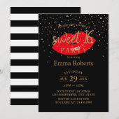 Invitation Sweet 16 Lèvres rouges Moderne Gold Confetti Anniv (Devant / Derrière)