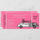 Invitation Sweet 16 Limo Party Pass (Devant / Derrière)