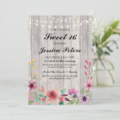Invitation Sweet 16 Lumières d'anniversaire Bois rustique Inv (Debout devant)
