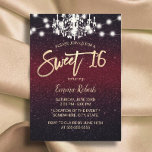 Invitation Sweet 16 lustre moderne Bourgogne Parties scintill<br><div class="desc">Sweet 16 Chandelier moderne Burgundy Rouge Faux Parties scintillant Chaîne Lights Invitations.</div>