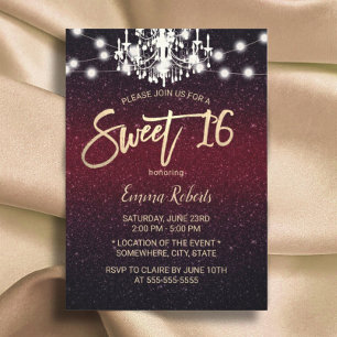 Invitation Sweet 16 lustre moderne Bourgogne Parties scintill