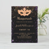 Invitation Sweet 16 mascarade noir violet parties scintillant (Debout devant)