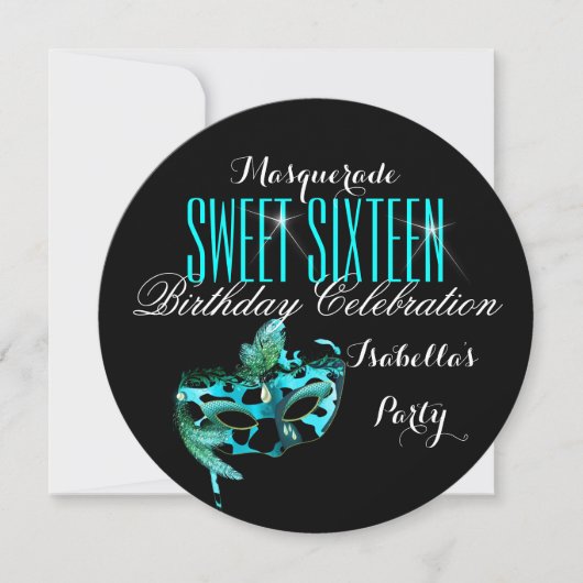 Invitation Sweet 16 Masque bleu Turquoise Masquerade fête d'a (Devant)