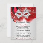 Invitation Sweet 16 Masque de dentelle Rouge Argent Masquerad (Devant)