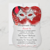 Invitation Sweet 16 Masque de dentelle Rouge Argent Masquerad (Devant)
