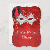 Invitation Sweet 16 Masque de dentelle Rouge Argent Masquerad (Dos)