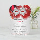 Invitation Sweet 16 Masque de dentelle Rouge Argent Masquerad (Debout devant)