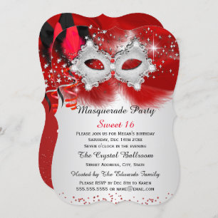 Invitation Sweet 16 Masque de dentelle Rouge Argent Masquerad