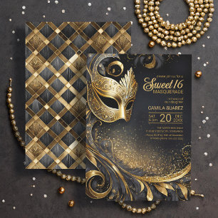Invitation Sweet 16 Masquerade Black Gold ID1032