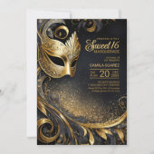 Invitation Sweet 16 Masquerade Black Gold ID1032 (Devant)