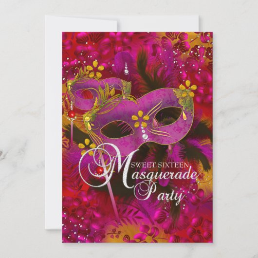 Invitation Sweet 16 Masquerade Florale Or Rose (Devant)