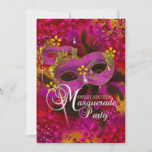 Invitation Sweet 16 Masquerade Florale Or Rose