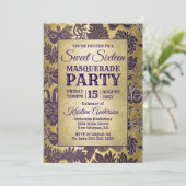 Invitation Sweet 16 Masquerade Party Purple Gold Mask (Debout devant)