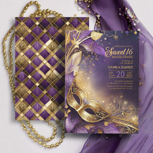 Invitation Sweet 16 Masquerade Purple Gold ID1032