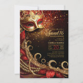 Invitation Sweet 16 Masquerade Rouge Or ID1032 (Devant)