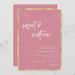 Invitation Sweet 16 Modern Script Gold Dusty Blue Anniversair