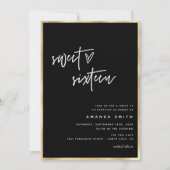 Invitation Sweet 16 Modern Script Gold Foil Noir Anniversaire (Devant)