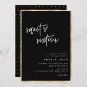 Invitation Sweet 16 Modern Script Gold Foil Noir Anniversaire (Devant / Derrière)