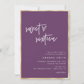 Invitation Sweet 16 Modern Script Gold Foil Purple Anniversai (Devant)