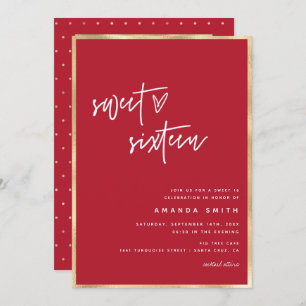 Invitation Sweet 16 Modern Script Gold Foil Red Anniversaire