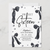 Invitation Sweet 16 Modern Stylish Black Bow Birthday Party (Devant)