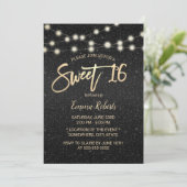 Invitation Sweet 16 Moderne Black Faux Parties scintillant Ty (Debout devant)