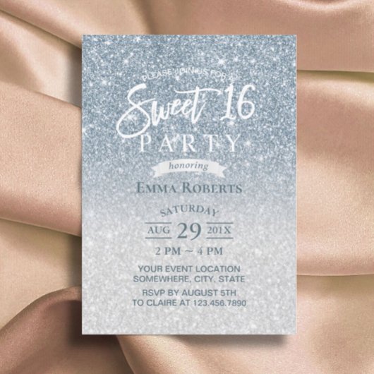Invitation Sweet 16 moderne Dusty Blue & Silver Ombre
