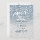 Invitation Sweet 16 moderne Dusty Blue & Silver Ombre (Devant)