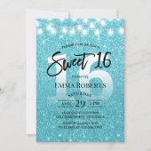 Invitation Sweet 16 Moderne Turquoise Parties scintillant Fil (Devant)