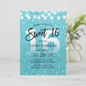 Invitation Sweet 16 Moderne Turquoise Parties scintillant Fil (Debout devant)