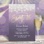 Invitation Sweet 16 moderne violet ombre Parties scintillant<br><div class="desc">Sweet 16 Moderne Violet Ombre Argent Parties scintillant String Éclairage Invitations.</div>