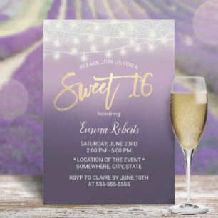Invitation Sweet 16 moderne violet ombre Parties scintillant