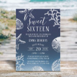 Invitation Sweet 16 Navy Blue Ombre Beach Starfish Seashells<br><div class="desc">Elégante Marine Blue Beach Coral Reef Starfish Sweet 16 Invitations d'anniversaire.</div>