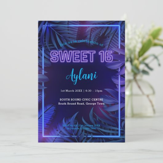 Invitation Sweet 16 Neon Fête d'anniversaire (Debout devant)