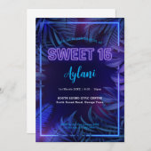Invitation Sweet 16 Neon Fête d'anniversaire (Devant / Derrière)
