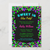 Invitation Sweet 16 Neon Glow Confetti fête d'anniversaire (Devant)