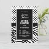 Invitation Sweet 16 Noir et Blanc fête d'anniversaire (Debout devant)