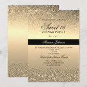 Invitation Sweet 16 Noir et Or (Devant / Derrière)