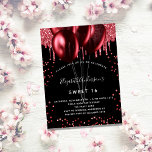 Invitation Sweet 16 noir parties scintillant rouge ballon fêt<br><div class="desc">Pour un élégant Sweet 16,  16e anniversaire. Un arrière - plan noir élégant. Décoré de faux parties scintillant rouge et de ballons. Personnalisez et ajoutez un nom,  un âge et des détails de la fête. Le nom est écrit avec un script de style manuscrit</div>