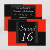 Invitation Sweet 16 Noir Rouge (Devant / Derrière)