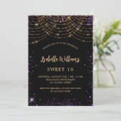 Invitation Sweet 16 noir violet or parties scintillant luxe (Debout devant)