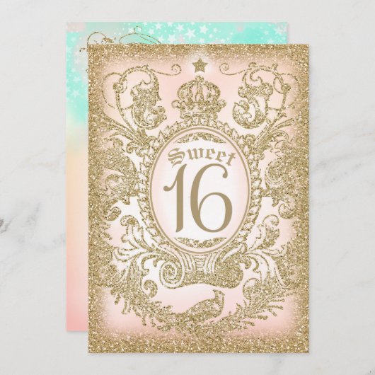 Invitation Sweet 16 Once upon a Time Princess Sea Foam (Devant / Derrière)