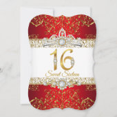 Invitation Sweet 16 Or Diamond Rouge glamour Anniversaire (Devant)