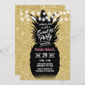 Invitation Sweet 16 Or moderne Parties scintillant ananas (Devant / Derrière)