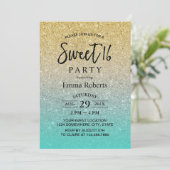 Invitation Sweet 16 Or moderne & Parties scintillant Turquois (Debout devant)