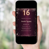 Invitation Sweet 16 or rose bordeaux