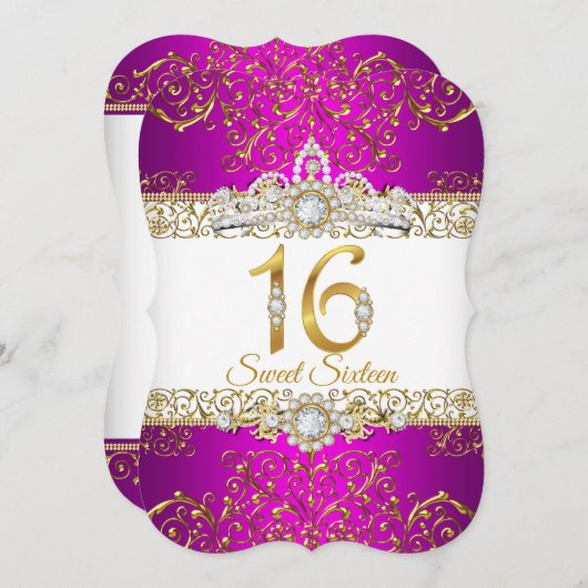 Invitation Sweet 16 Or rose Diamond Glamor Anniversaire (Devant / Derrière)