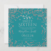 Invitation Sweet 16 pailletée argentée Girly Teal (Devant)