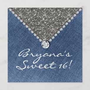 Invitation Sweet 16 Paillettes Argent Diamonds Den